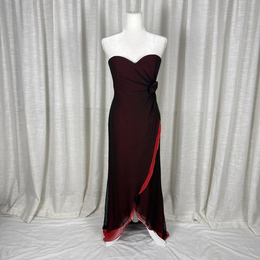 Red and Black Silk Formal Strapless Maxi Drees